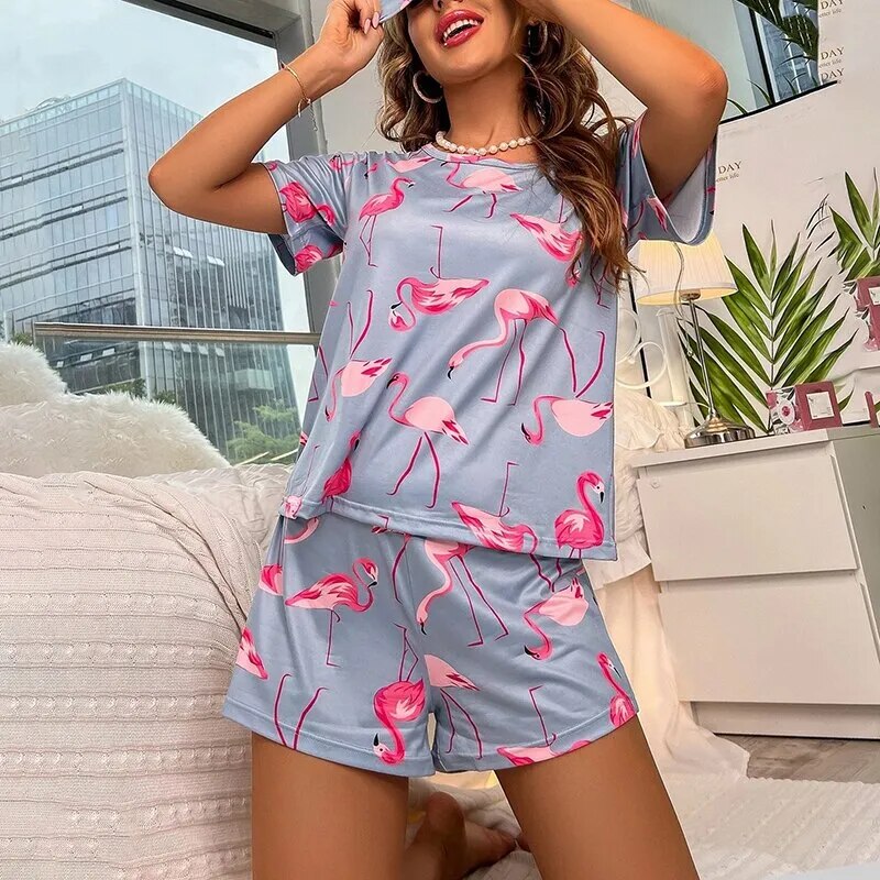 Pijama  Feminino Flamingos Curto