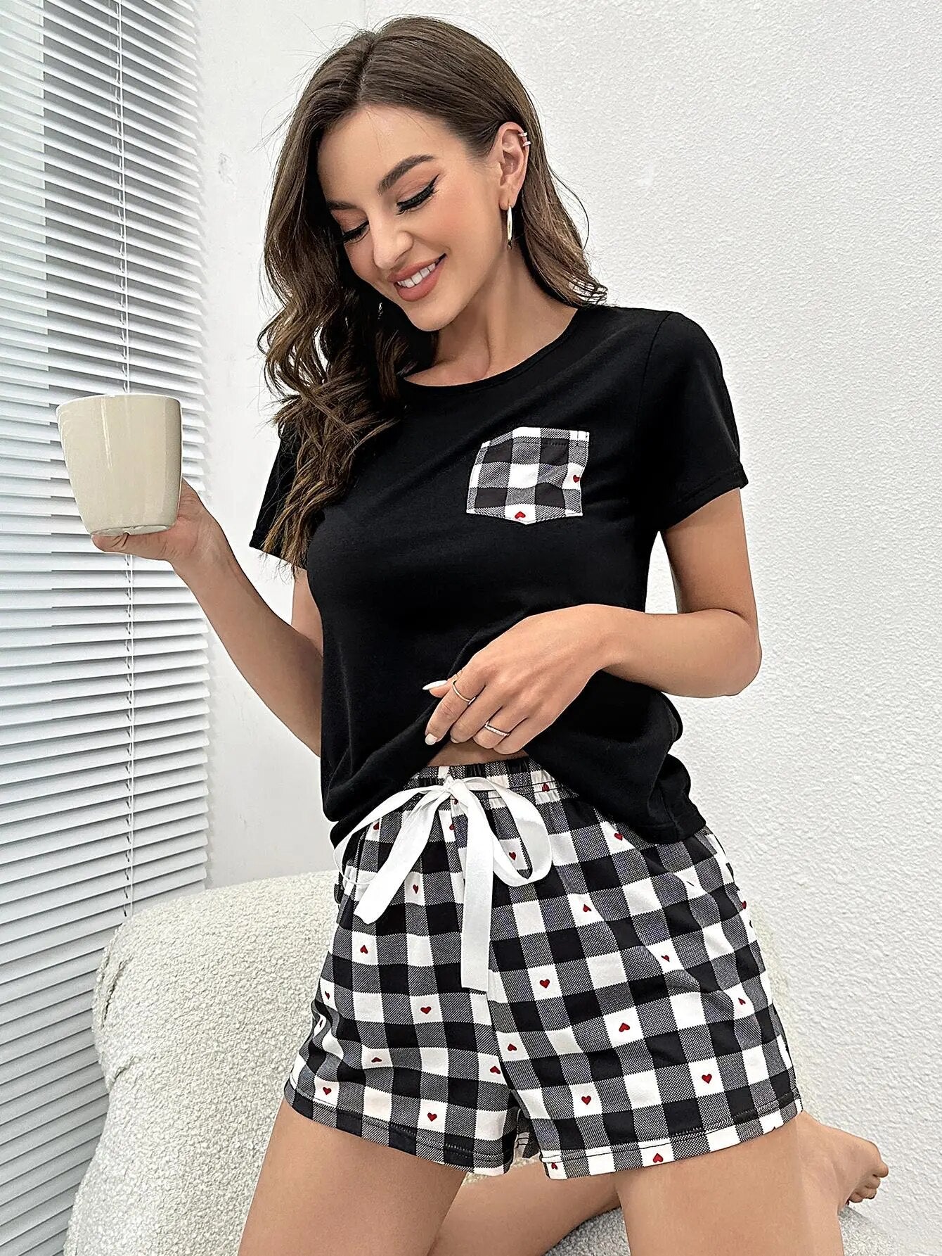 Pijama Feminino Curto Xadrez